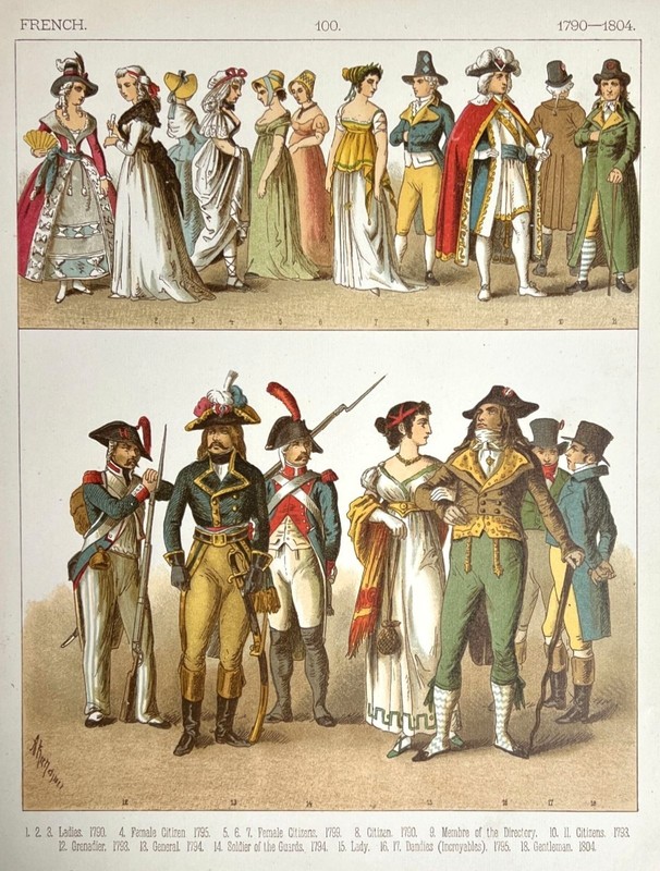 1882 Chromolithograph Costumes of All Nations – FRENCH A.D. 1790-1804 p 100