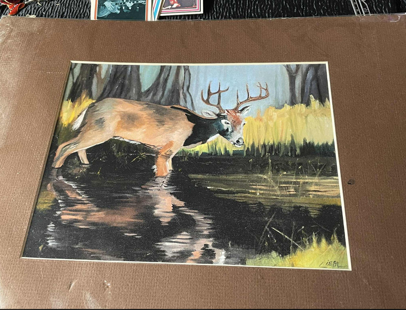 Art Print Artist Liebl Deer Buck In Water Nature Scene 7 1/2 x 9 1/2″ Artwork