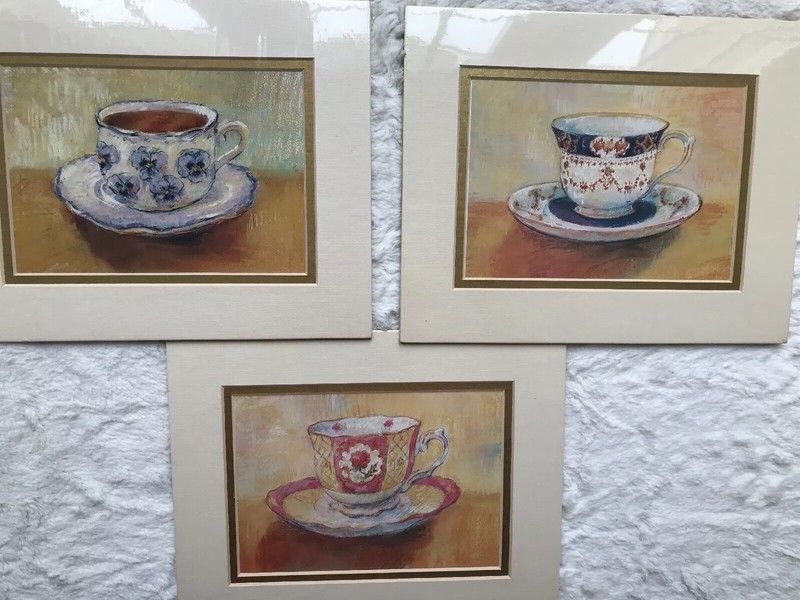 New Lot of 3 Grand Floridian Matted Lithographs, Teacup Design, For 8”x10” Frame gallery