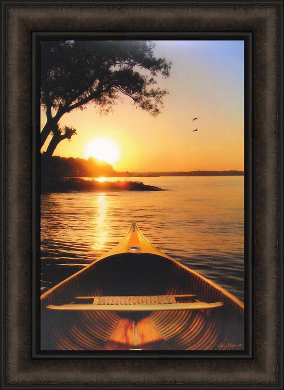 SUNSET ON THE LAKE I Lori Deiter 16×22 Canoe Wood Boat FRAMED WALL ART PICTURE