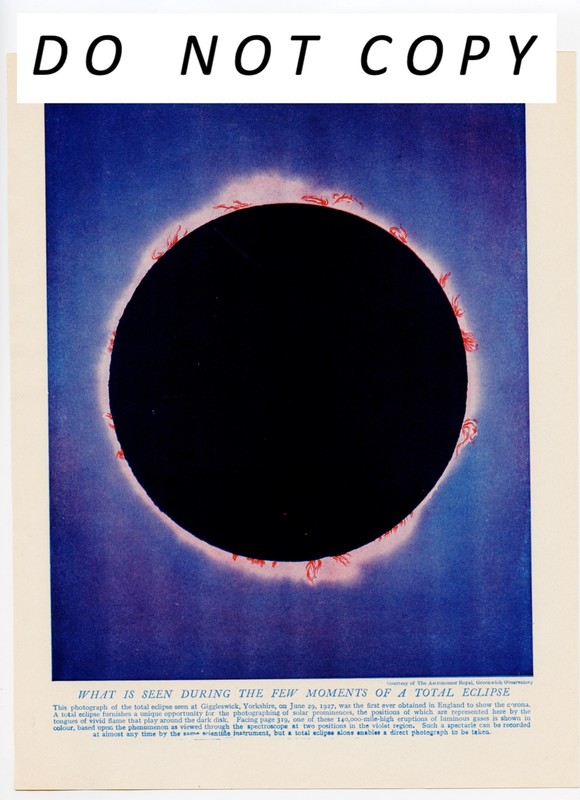 Lovely Vintage 1938 Litho Color Print, 1927 Total Eclipse of the Sun first in UK