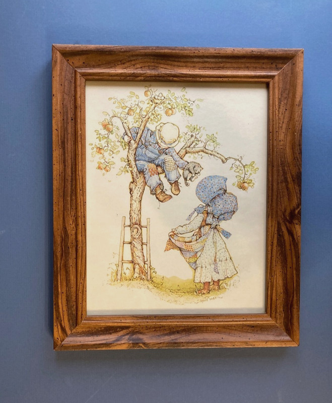 Vintage 1970s Holly Hobbie Framed Prints Pair Rustic Country Scenes - Set of 2 gallery