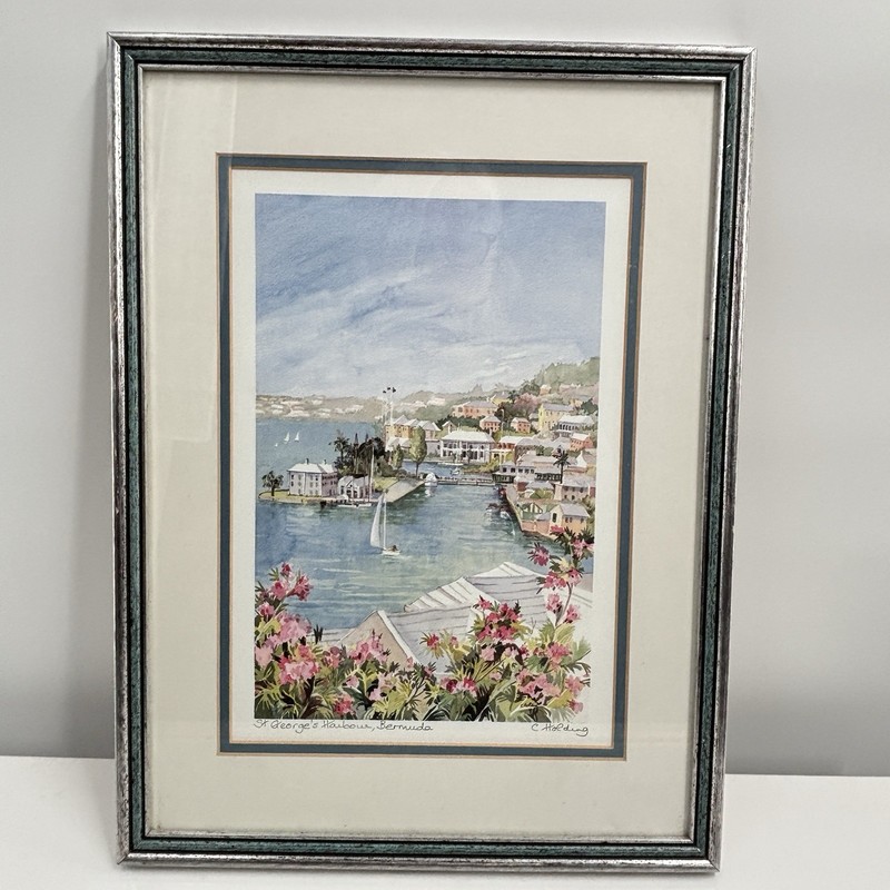 Carole Holding Signed framed Vintage Print St George’s Harbour Bermuda