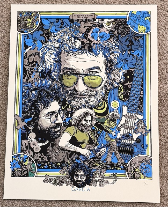 Tyler Stout Art Print Jerry Garcia Grateful Dead Blue Poster Ed 150 Get Right!