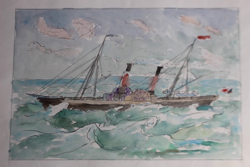 Large Original Watercolor Ink Drawings Steamboats (39467) gallery