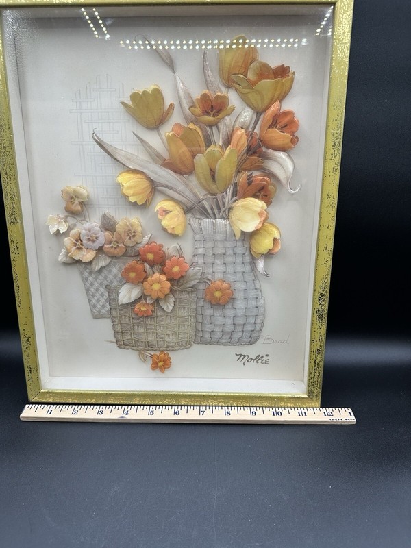 MCM Vintage 3D Floral Framed Artwork By Mollie Signed Bruce gallery