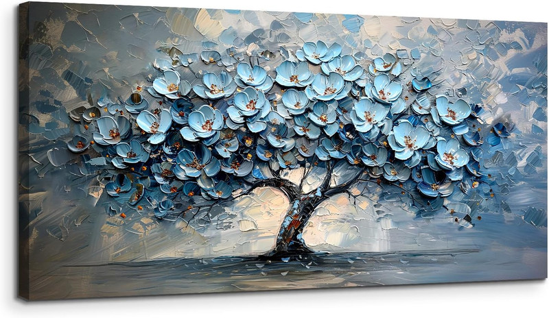 Blue Tree of Life Wall Art - Large 20"x40" Abstract Canvas Decor