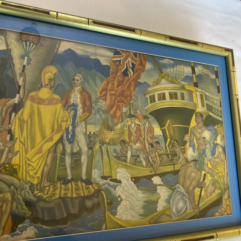 A God Appears Eugene Savage Framed depicting Captain Cook Arrives Hawaii 24x12 gallery
