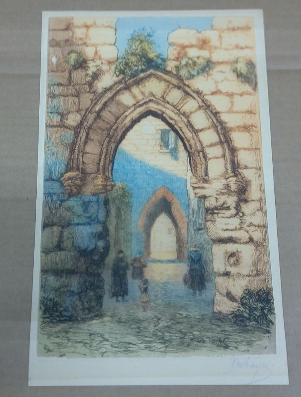 Vintage Architectural Arch Print Signed Delbaye Medieval Scene Art Print