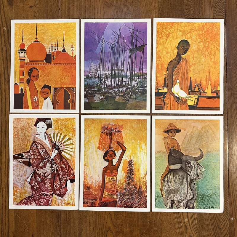 VTG Midcentury Art Prints Seah Kim Joo Bangkok Singapore Bali Tokyo ++ Lot of 6