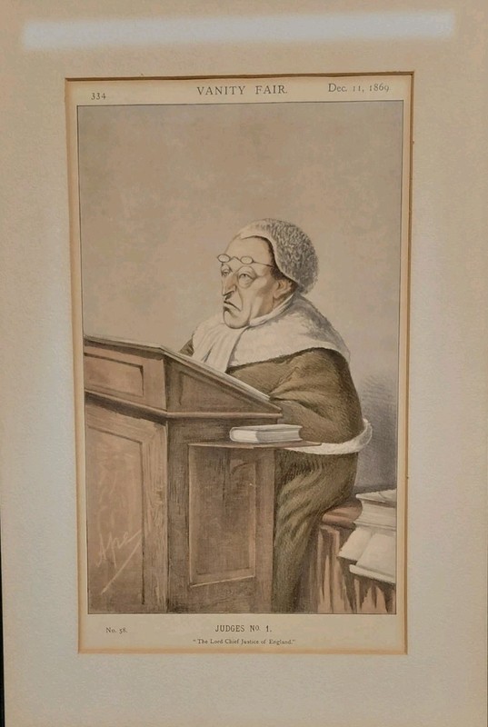 1869 Vanity Fair Ape Cockburn Lord Chief Justice Chromolithograph Judges 9×15