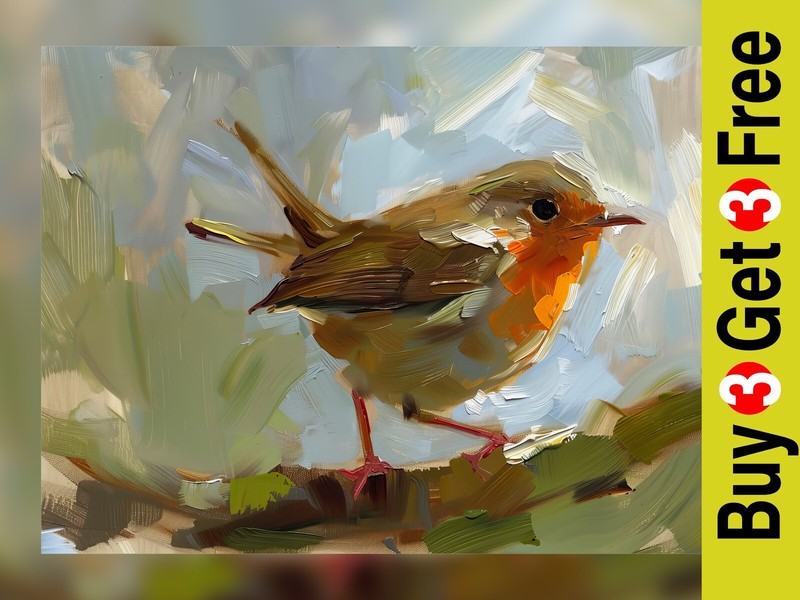 Charming Robin Bird 5″x7″ Print on Matte Paper | Nature Oil Painting Art