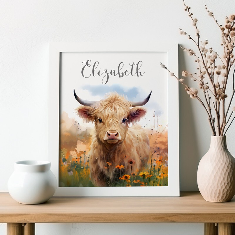 Personalised Highland Cow Print, Custom Nursery Wall Art, Cute Farm Animal gallery