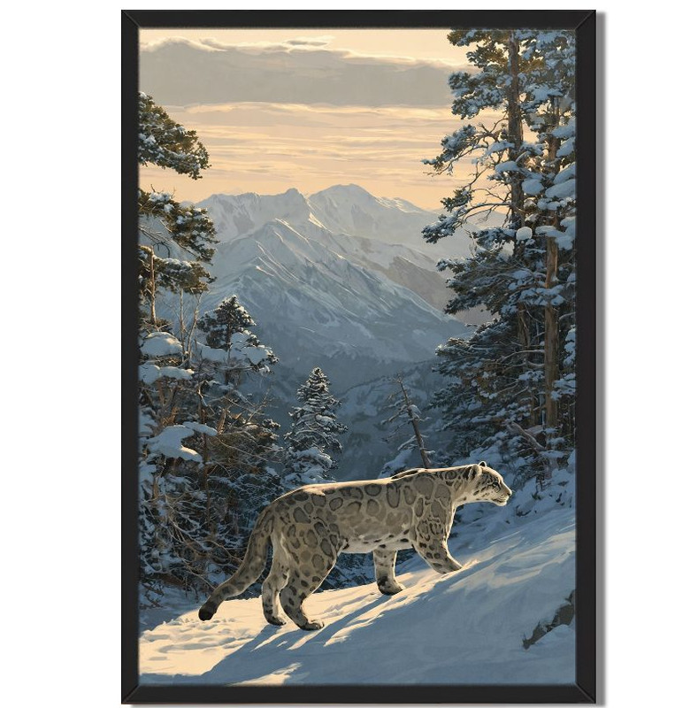 Snow Leopard Framed Canvas Print Mountain Wildlife Wall Art Home Decor