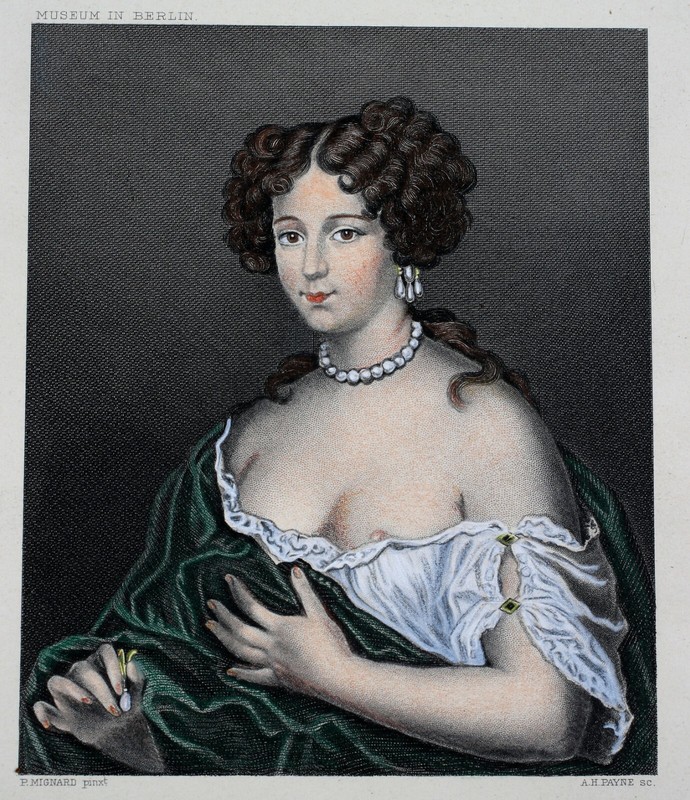 Antique 19th Century Color Lithograph Engraving Marie Mancini Court of Louis XIV gallery