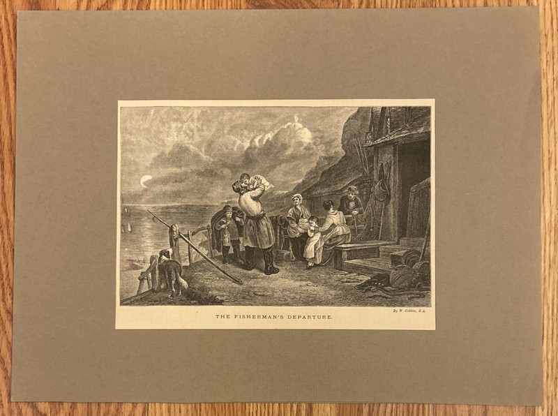 Antique Print “The Fisherman’s Departure” William Collins 1800’s Matted