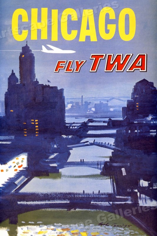 Fly TWA Chicago Vintage Style Airline Travel Poster - 16x24
