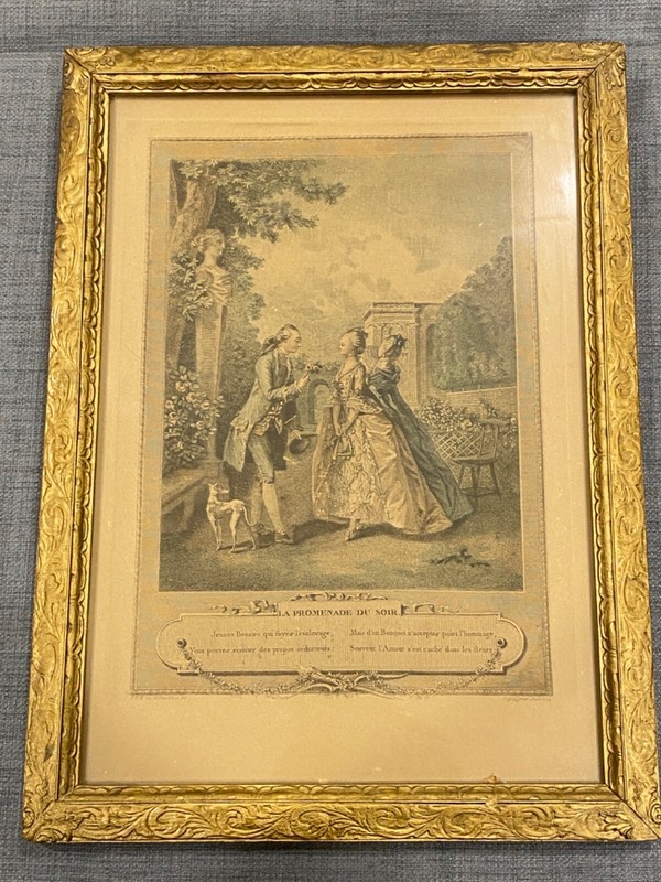 French Lithograph Engraving La Promenade Du Soir Framed Ingouf Junior Sculp