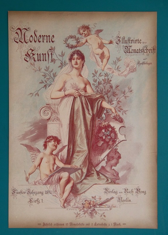 QUEEN OF ART Cupid Artist Cherub Crowning Muse – 1889 COLOR Print