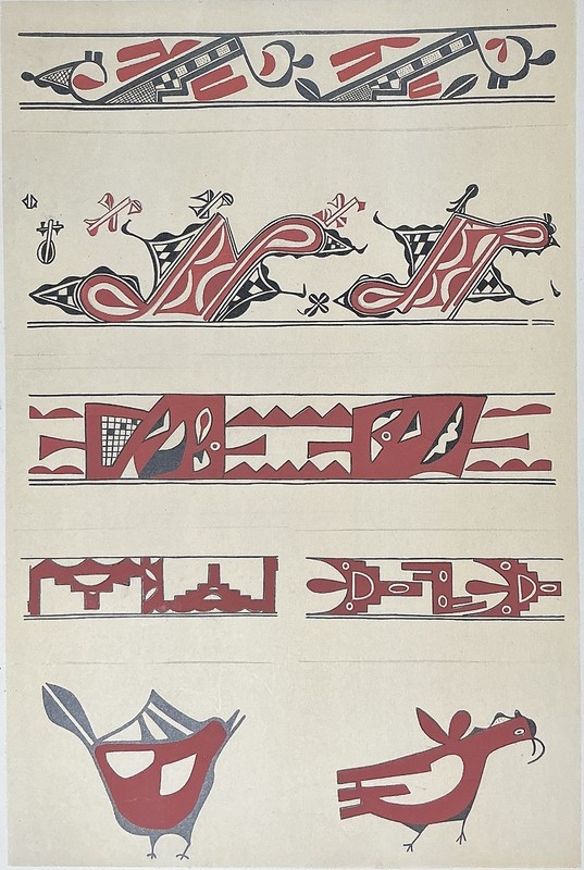 Santa Ana Pueblo Bird & Geometric Motifs Design Print—1933 Szwedzicki Portfolio
