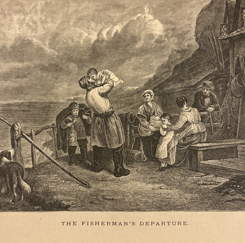 Antique Print “The Fisherman’s Departure” William Collins 1800’s Matted gallery