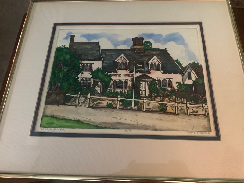 Victoria A Elbroch The White Horse Pub Hand Colored Etching Signed 24/45 Framed