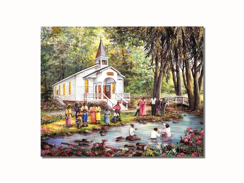 African American Black Baptism by Church Christian Wall Picture 8×10 Art Print