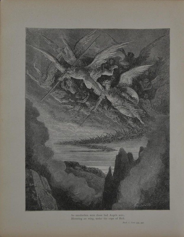 Antique Gustave Dore Satan Hell Battle Angels War Occult Printed 1880 History