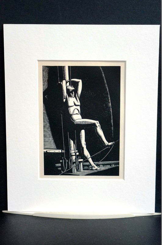 Rockwell Kent 1930 SAILOR LEANING on SHIP MAST at SEA NIGHT Print Matted gallery