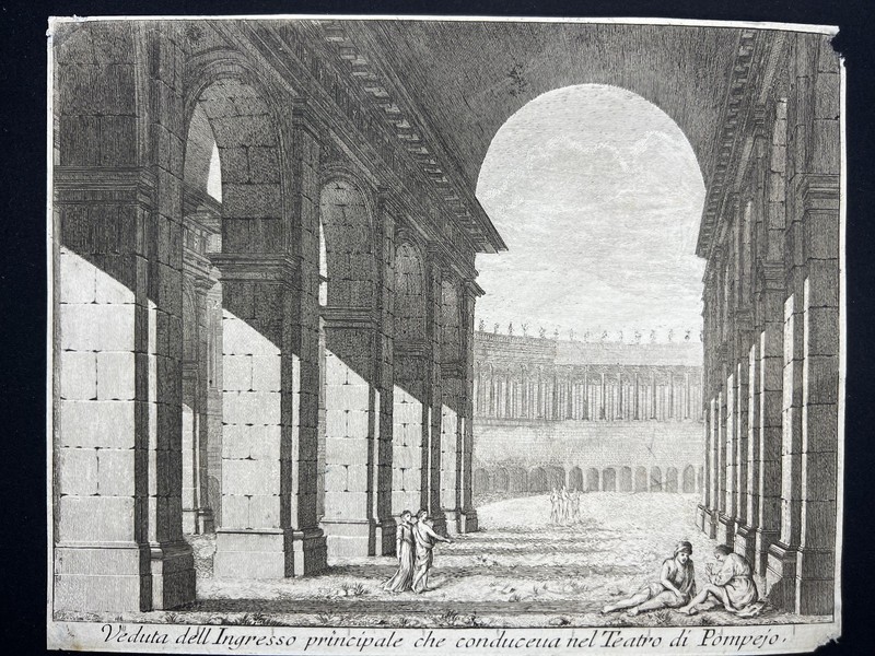 18th Century Architectural Engraving – Entrance to the Theatre of Pompey