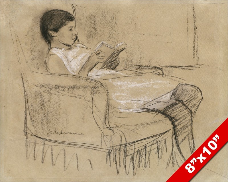 YOUNG GIRL WOMAN CHILD READING RELAXED IN A CHAIR PAINTING ART REAL CANVAS PRINT