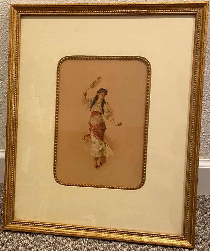 Framed Vintage Print – Dancing Roma (Gypsy) Woman – color – 19th century French