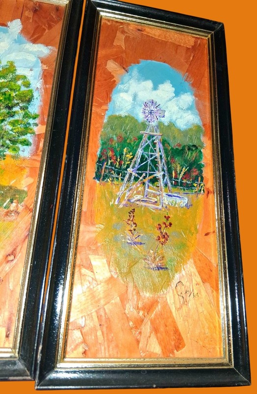 Set Of 4 Vintage Farm-Themed Framed Art Panels With Rustic Barn Tree & Windmill gallery