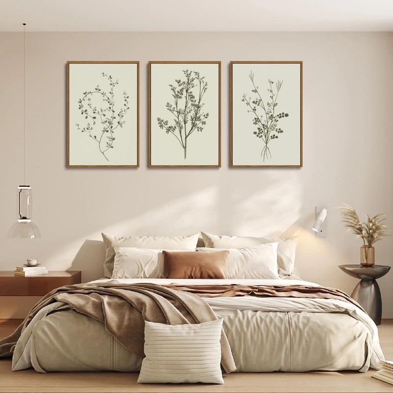 ZKFGPP 3 Piece Framed Wall Art Vintage Wall Decor Botanical Canvas Art Floral... gallery