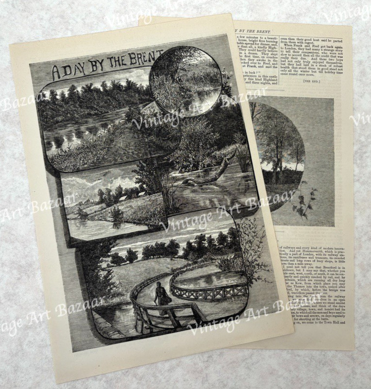 A Day by the Brent Illustrated Story 1884 antique Victorian art print article