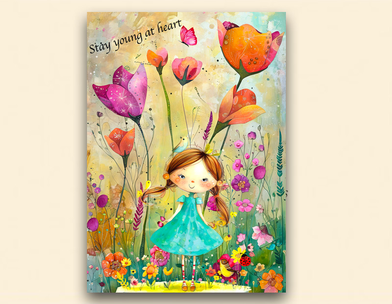 Stay Young whimsical girl in the forest artist trading card 2.5×3.5 ACEO
