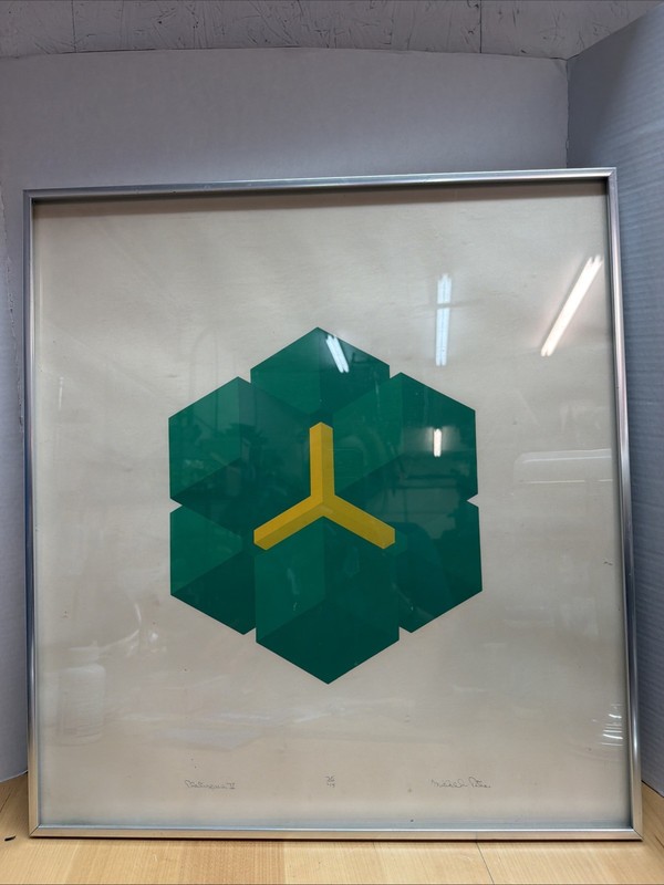 VTG Michael Petree? «Cube Sculpture» Signed Serigraph? 25/45 Framed 20×24