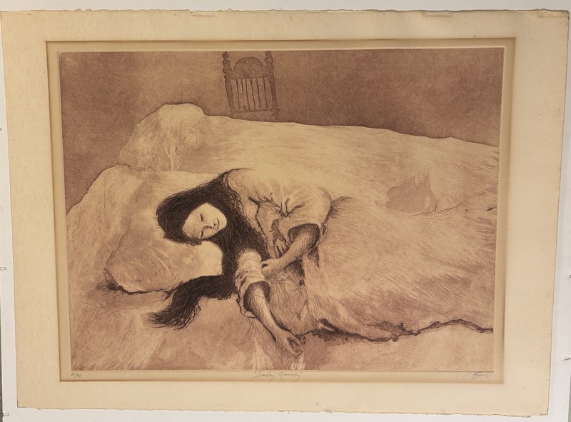 Dale Rayburn «Sunday Morning» Signed Etching Drypoint Art Print 61/90 Vintage
