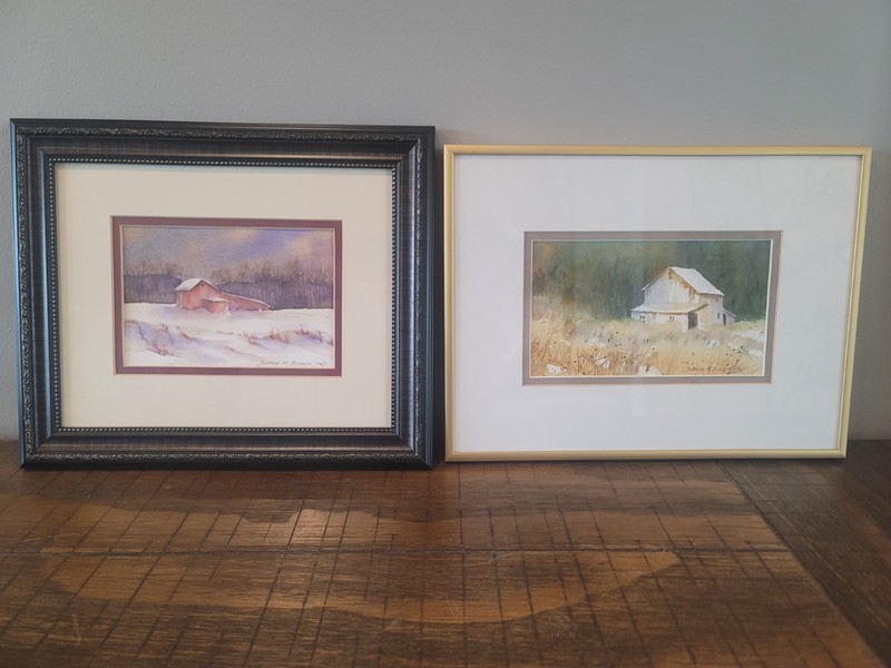 Set of 2 Framed Watercolor Barn Prints Signed Sharon M Borror OWS