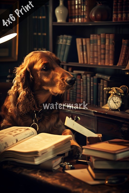 Irish Setter in a detectives office solving mysteries4x6 Print
