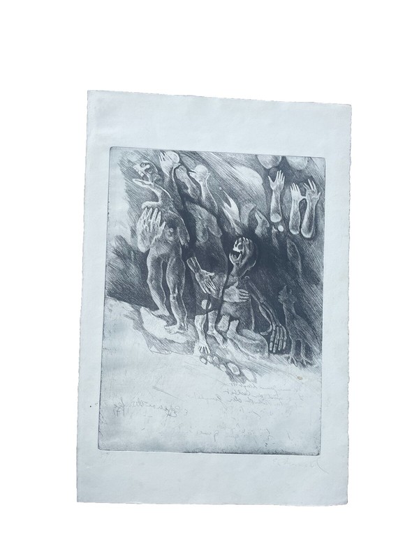 5/10 Austrian Surrealist Etching Signed Obsieger Klasse Radierung