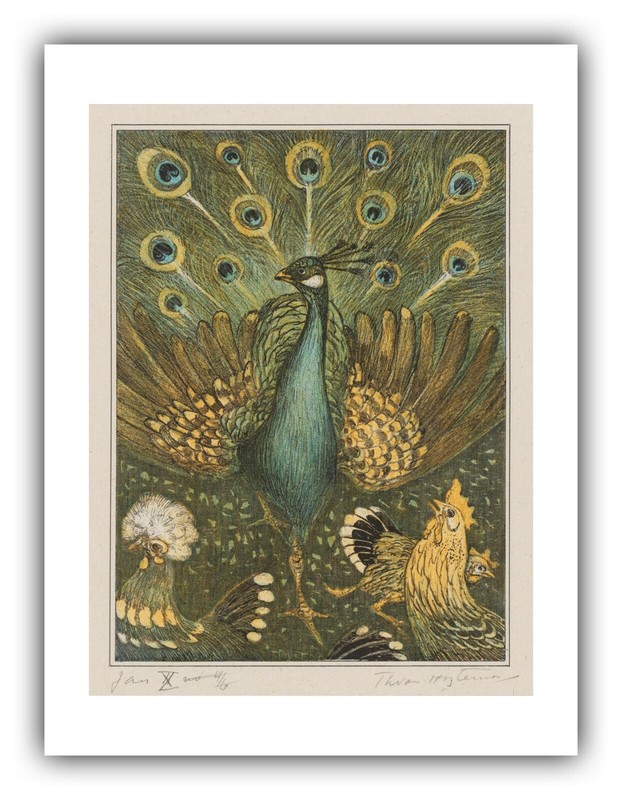 Theo van Hoytema : "Peacock with Chickens" (1878-1910) - Giclee Fine Art Print