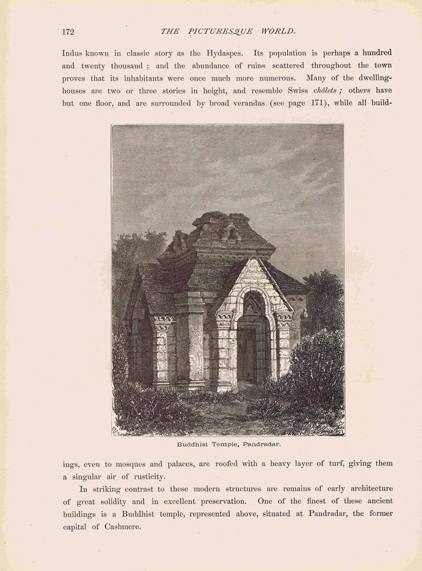Buddhist Temple Pandradar-House in Srinagar -India 1880 Page of History
