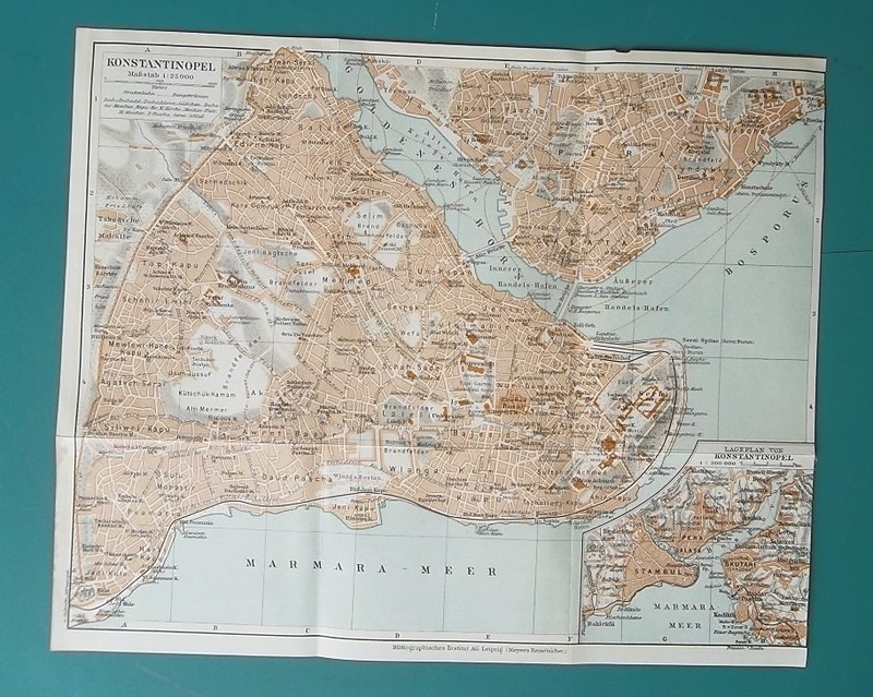 CONSTANTINOPLE City Plan Last Map Before WWII - 1934 BAEDEKER 9x11" 22x28cm