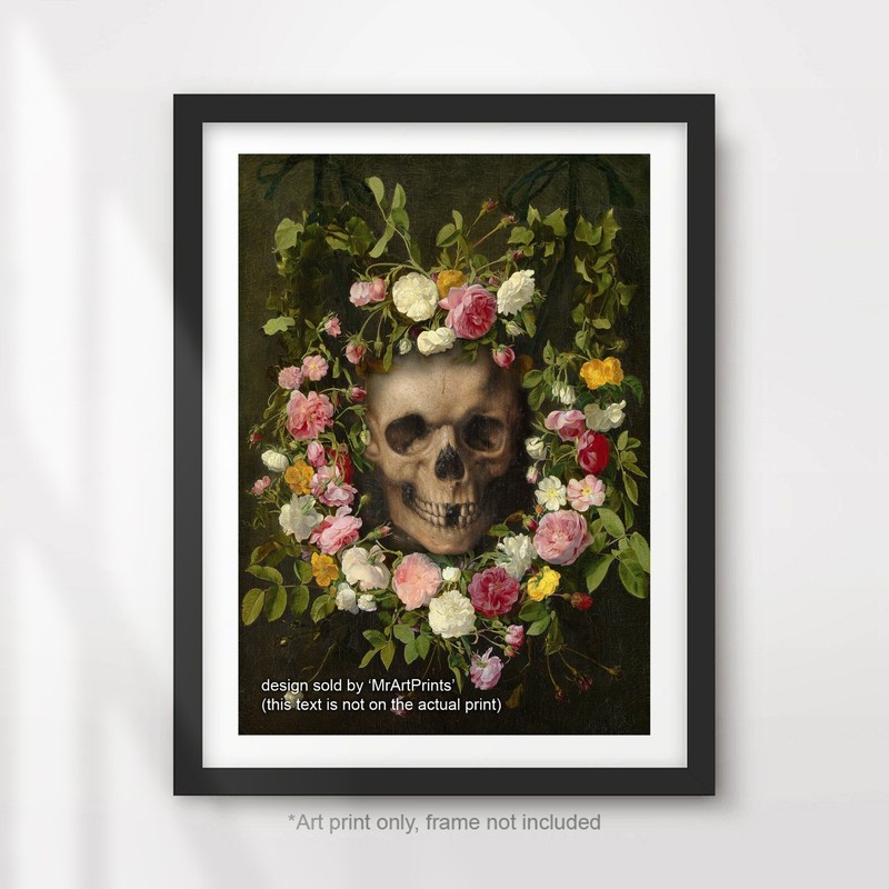 GOTHIC SKULL TATTOO ROSES ART PRINT POSTER Occult Occultism Floral Skeleton
