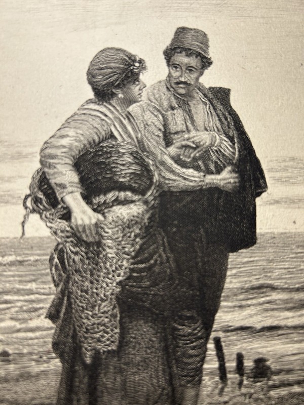 Vintage 1893 Antique Print THE FISHERMAN'S LOVE Etching original gallery