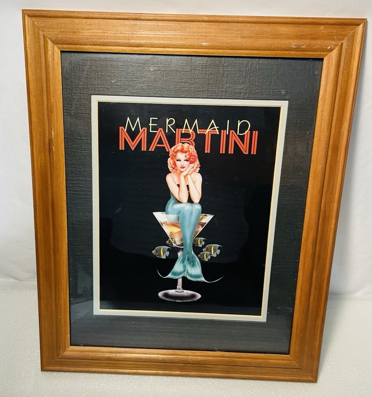 Vintage 2 times Matted Art Print By Ralph Burch “Mermaid Martini” Framed