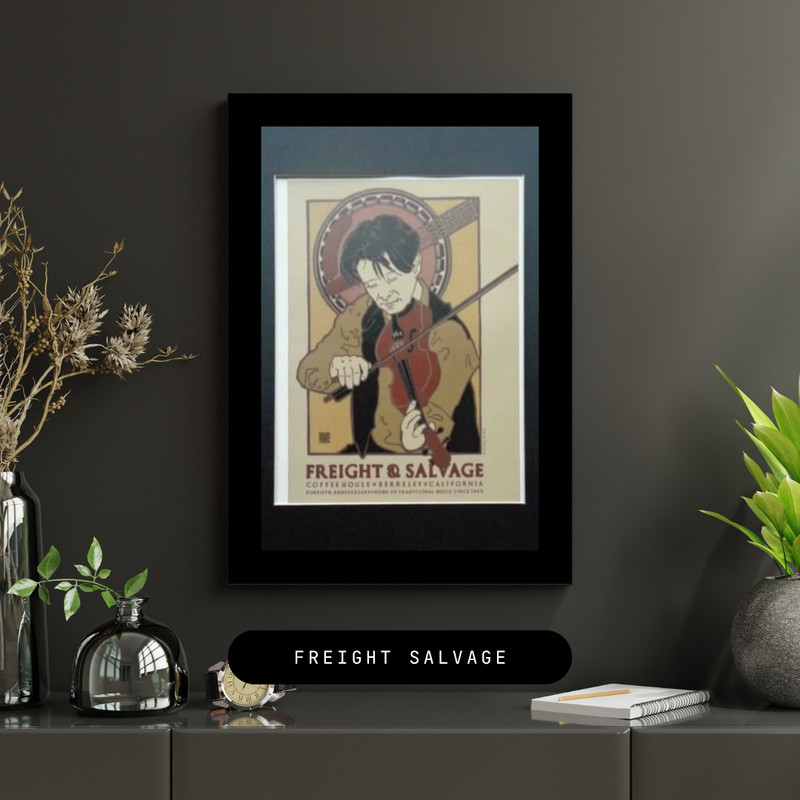 David Lance Goines Freight Salvage Coffeehouse Violin Art Print Matted 11×14