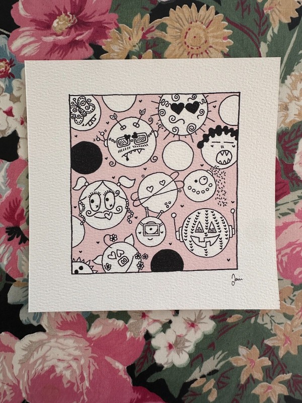Faces in Polka Dots #2 Original Doodle Indie Art Print Licensed Signed