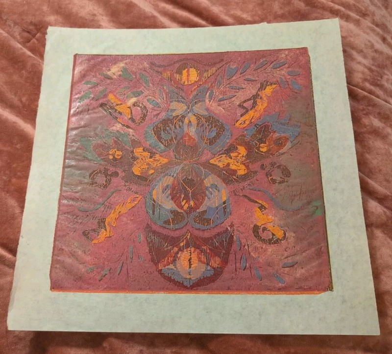 Original MCM Gracie R McCay Red Green Wood Block Prints Etchings Abstract VTG #3